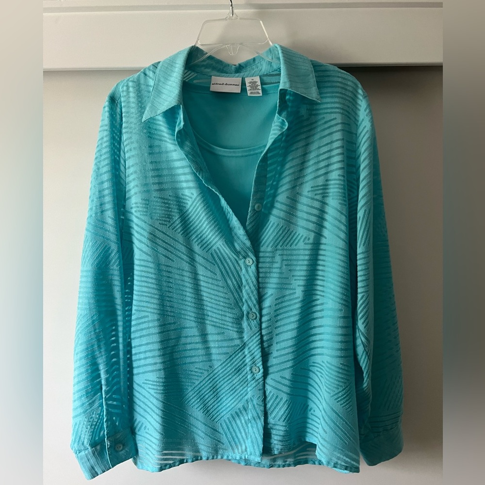 Alfred Dunner Turquoise 2 Piece Blouse Set Size 10
